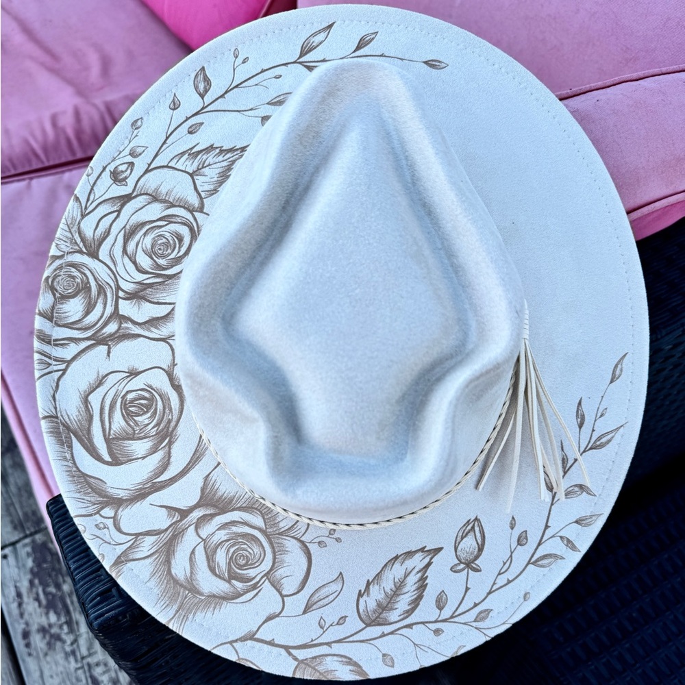 Custom engraved boho hat with roses 🌹